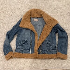 We The Free Blue Denim Jacket with Tan Shearling